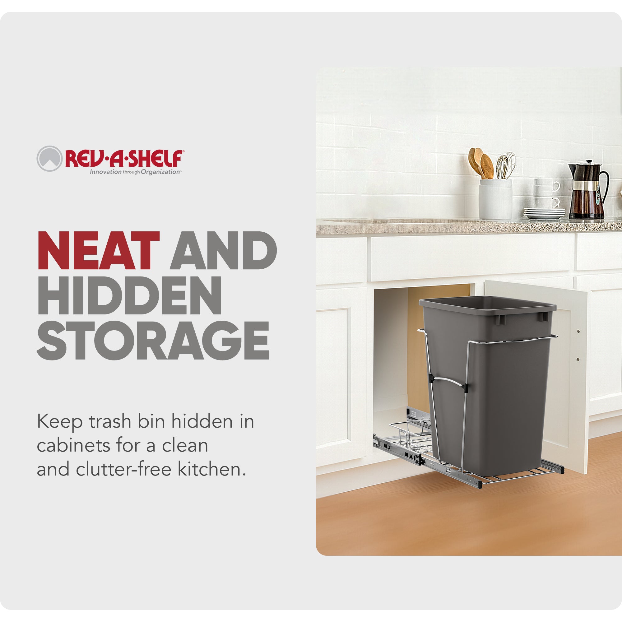 Rev-A-Shelf Pullout Trash Can 35 qt. for Kitchen Cabinets, Gray, RV-12KD-13C-S