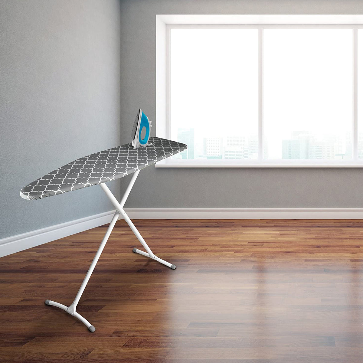 Homz Foldable Freestanding Portable Steel Ironing Board, Gray & White (Open Box)