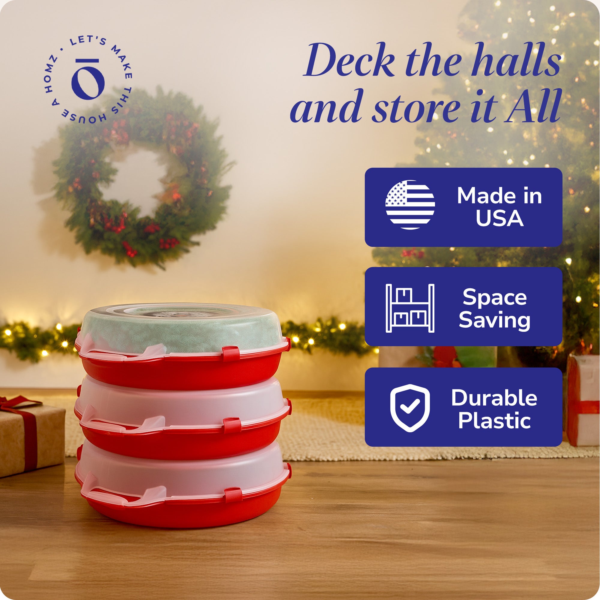 Homz 24 Inch Seasonal Holiday Christmas Plastic Wreath Storage Box (Used) - VMInnovations