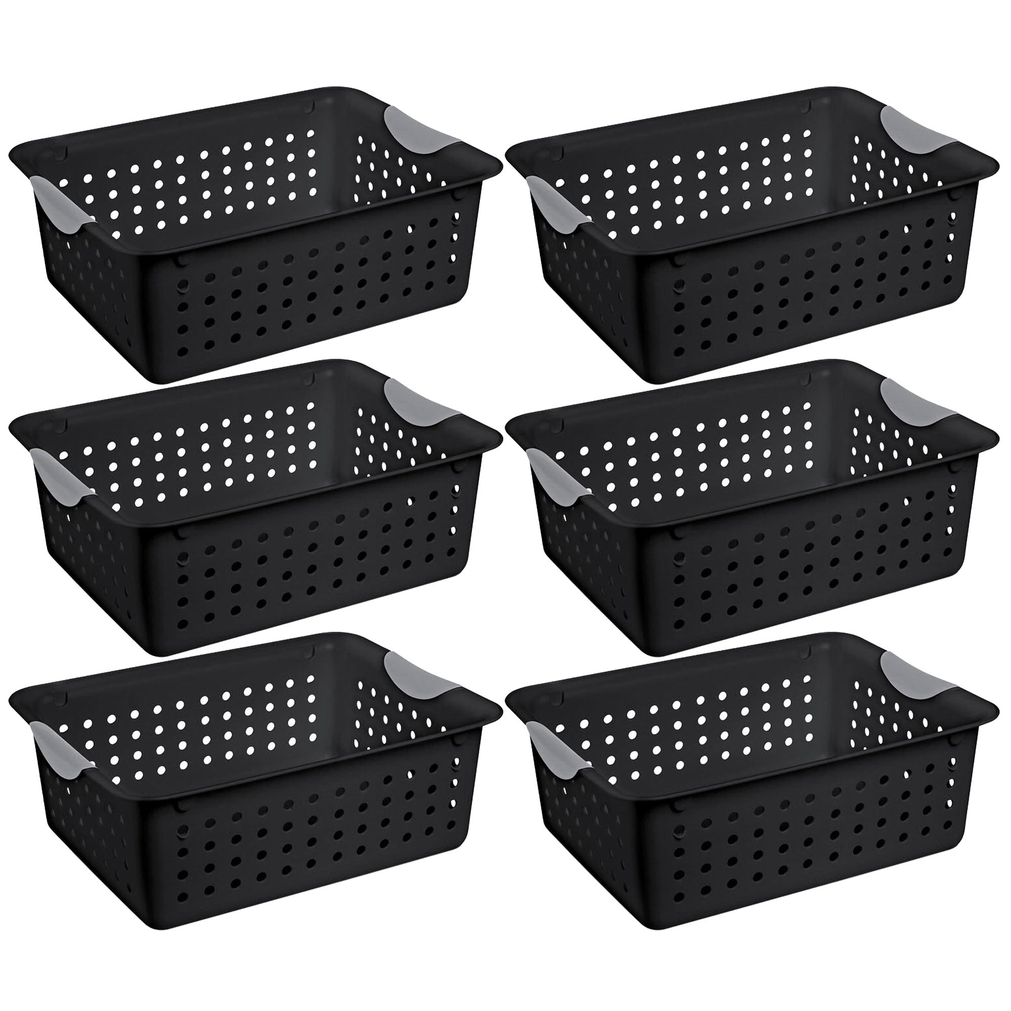 Sterilite Medium Ultra Storage Basket with Contoured Handles, Black (6 Pack)