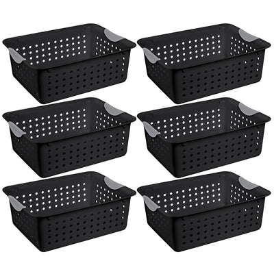 Sterilite Medium Ultra Storage Basket with Contoured Handles, Black (6 Pack) - VMInnovations