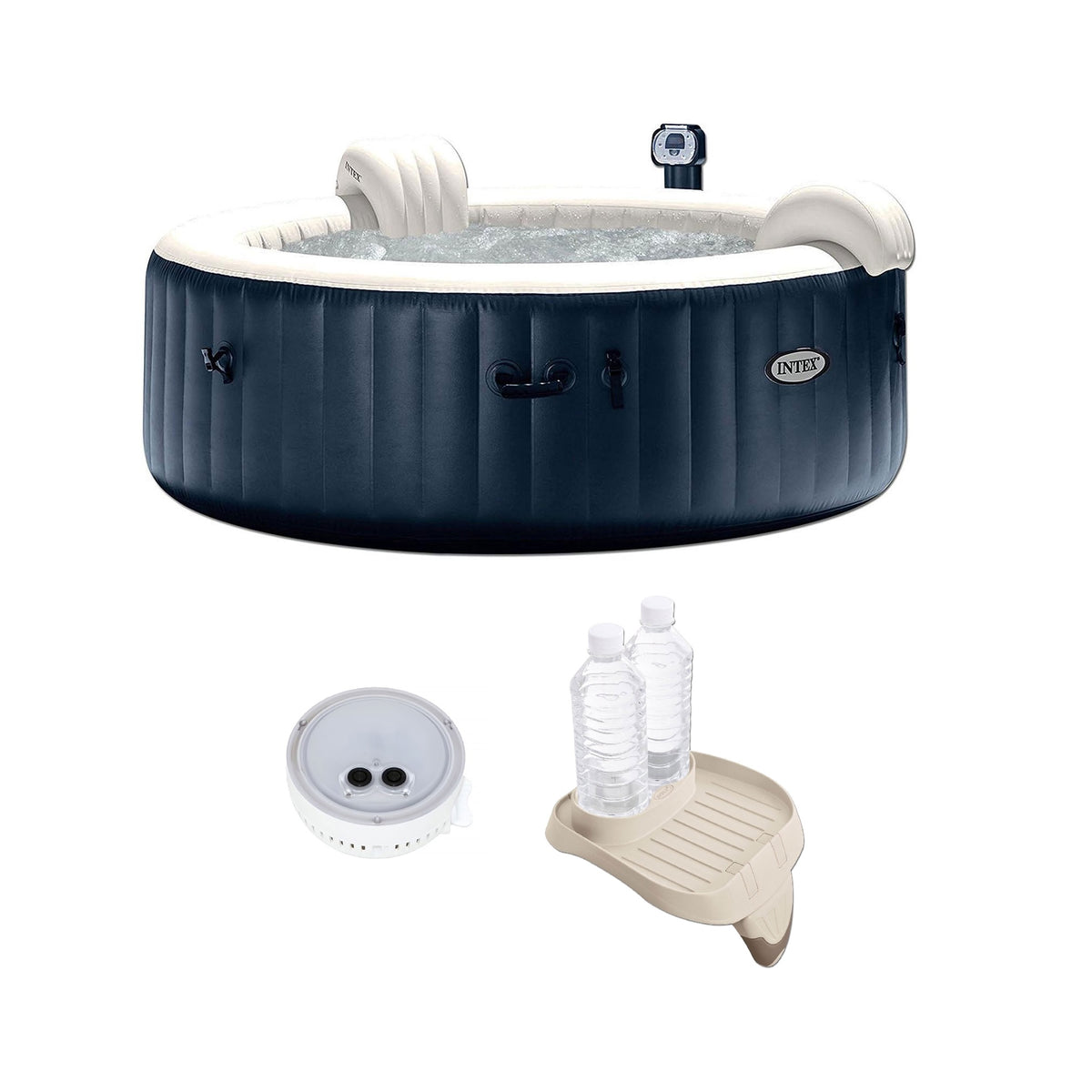 Intex 75 Inch 6 Person Inflatable Hot Tub with Spa LED Light and Cup Holder/Tray