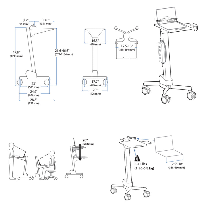 Ergotron 24-205-214 Neo-Flex Adjustable Laptop Desk Cart for Mobile Computing - VMInnovations