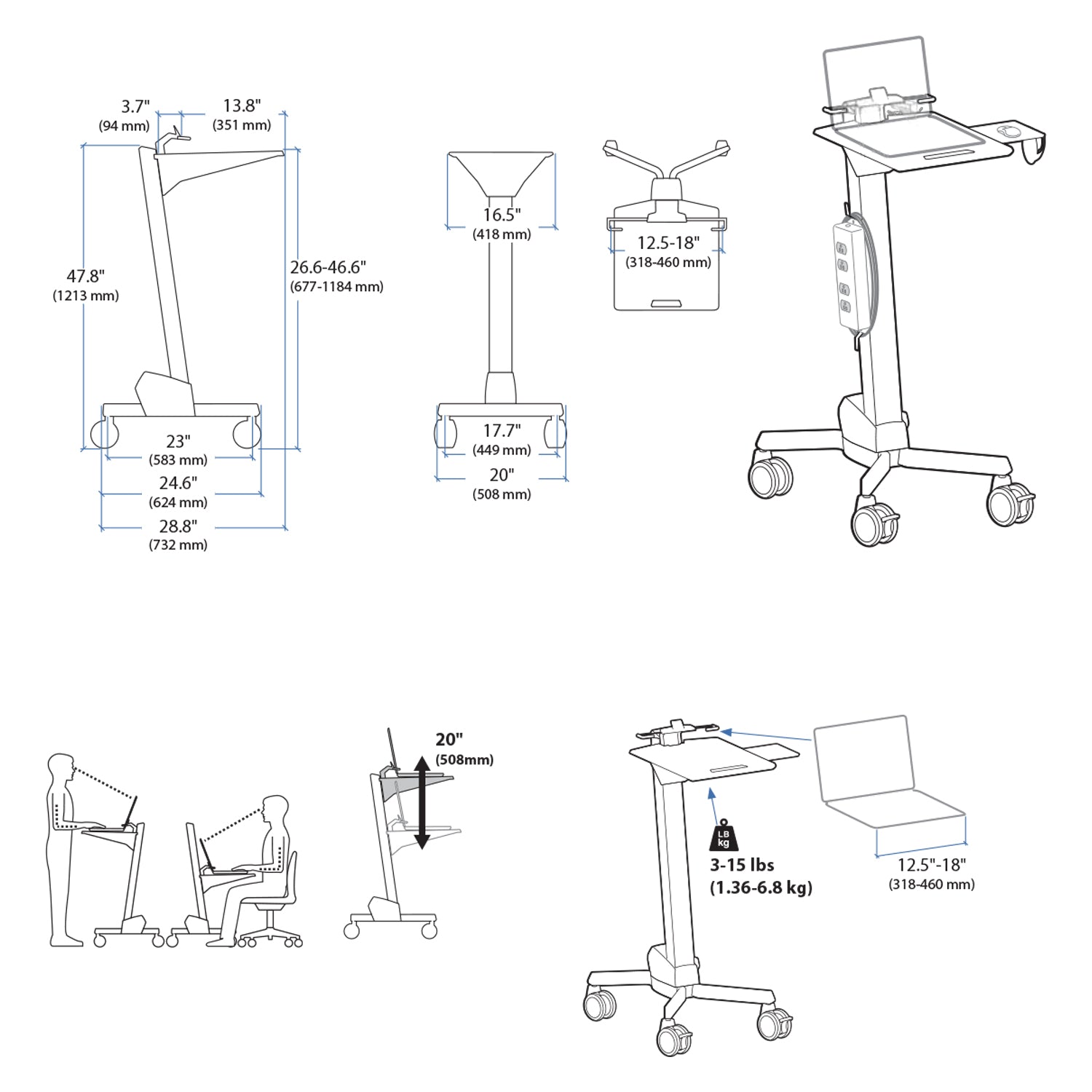Ergotron Neo-Flex Adjustable Laptop Desk Cart for Mobile Computing (Open Box) - VMInnovations