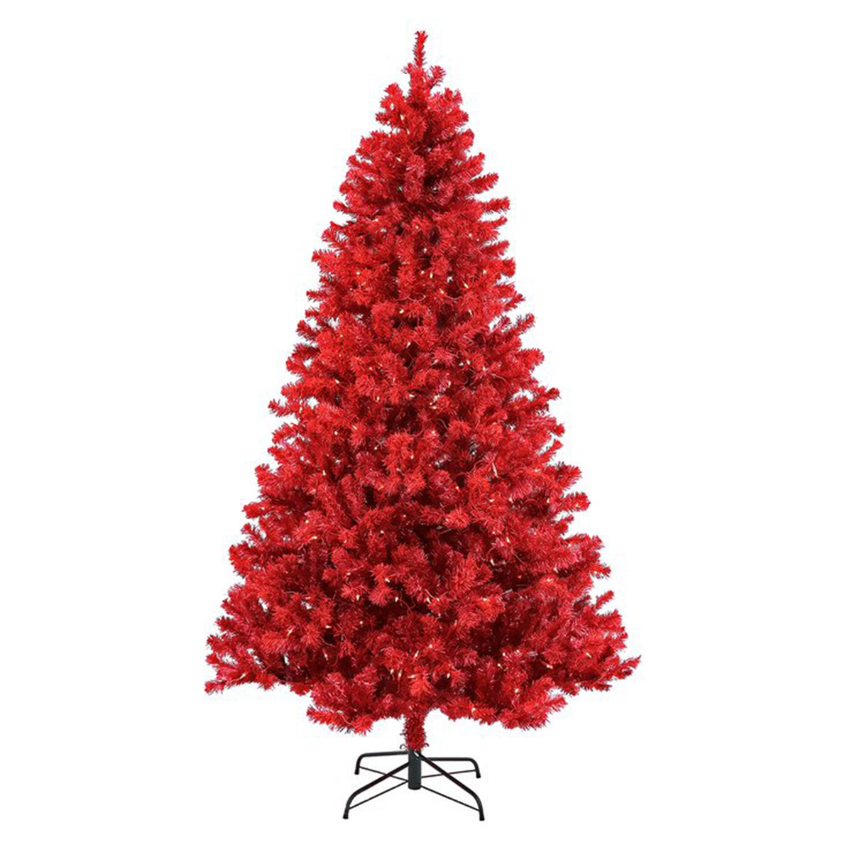 National Tree Company 7 Foot Full Flocked Prelit Artificial Christmas Tree, Red