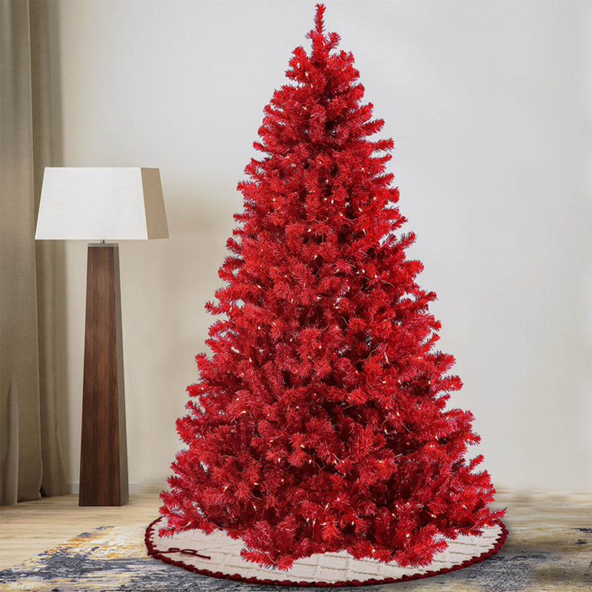 National Tree Company 7 Foot Full Flocked Prelit Artificial Christmas Tree, Red