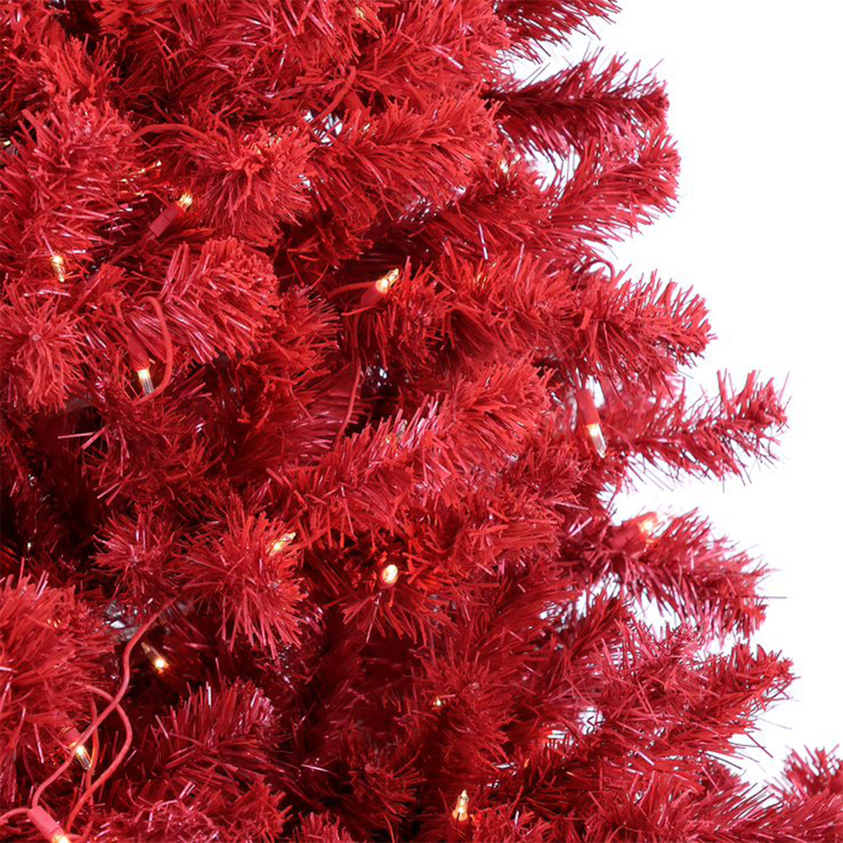 National Tree Company 7 Foot Full Flocked Prelit Artificial Christmas Tree, Red
