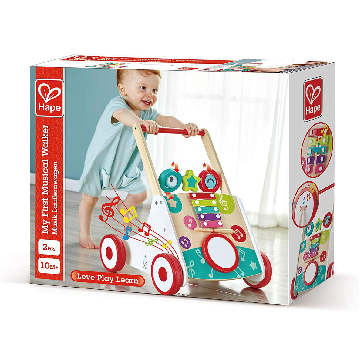 Hape E0383 My First Musical Walker Kids Toddler Push and Pull Toy Walker Cart - VMInnovations