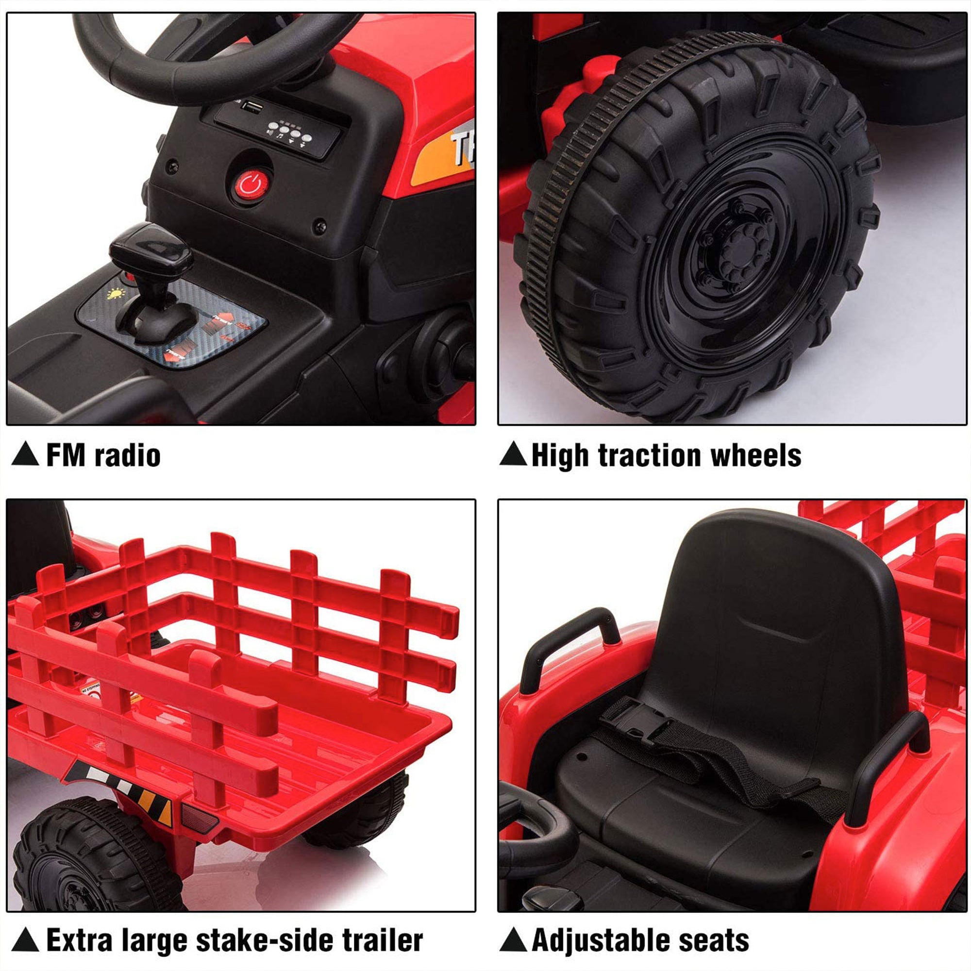TOBBI 12V Kids Battery-Powered Ride On Toy Tractor with Trailer, Red (For Parts) - VMInnovations