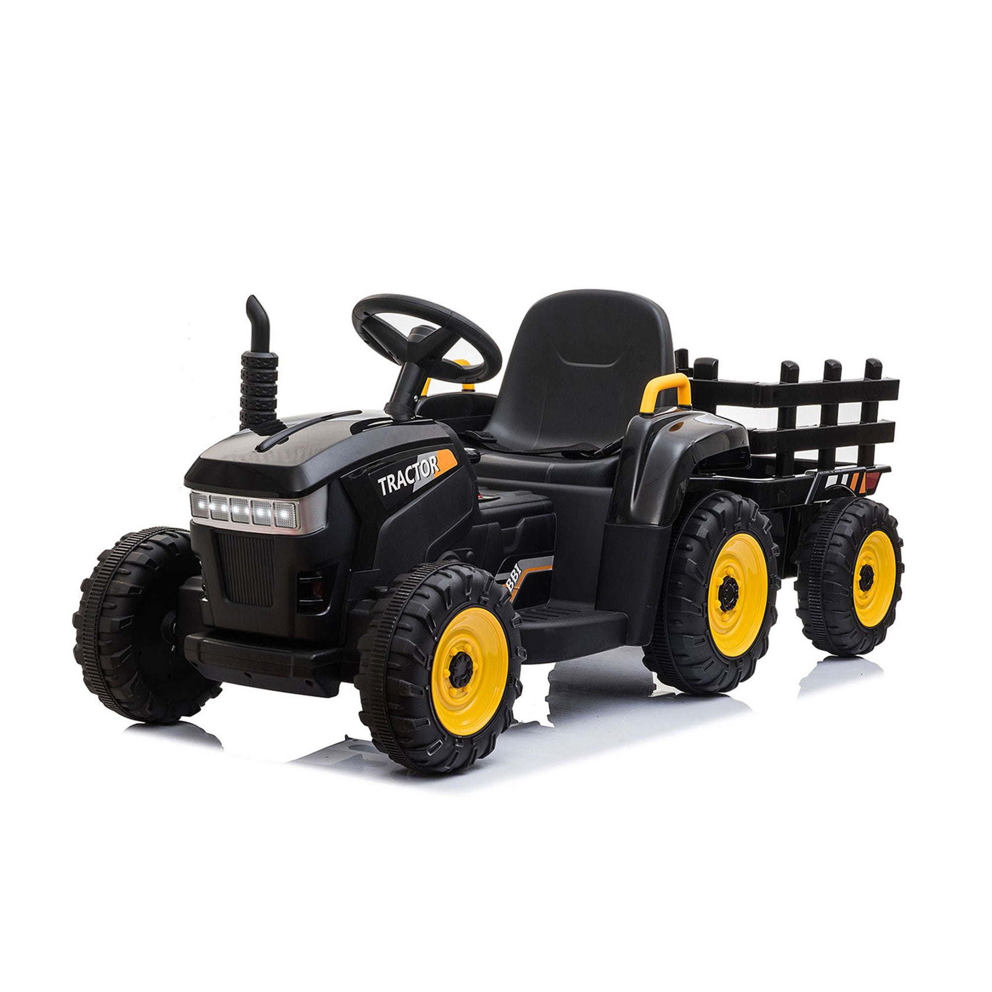 TOBBI 12V Kids Electric Battery-Powered Ride On Toy Tractor with Trailer, Black (Refurbished)