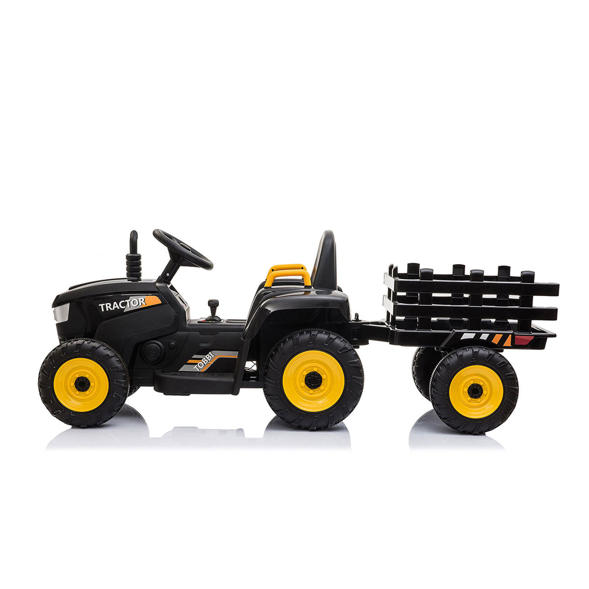 TOBBI 12V Kids Electric Battery-Powered Ride On Toy Tractor with Trailer, Black (Refurbished)