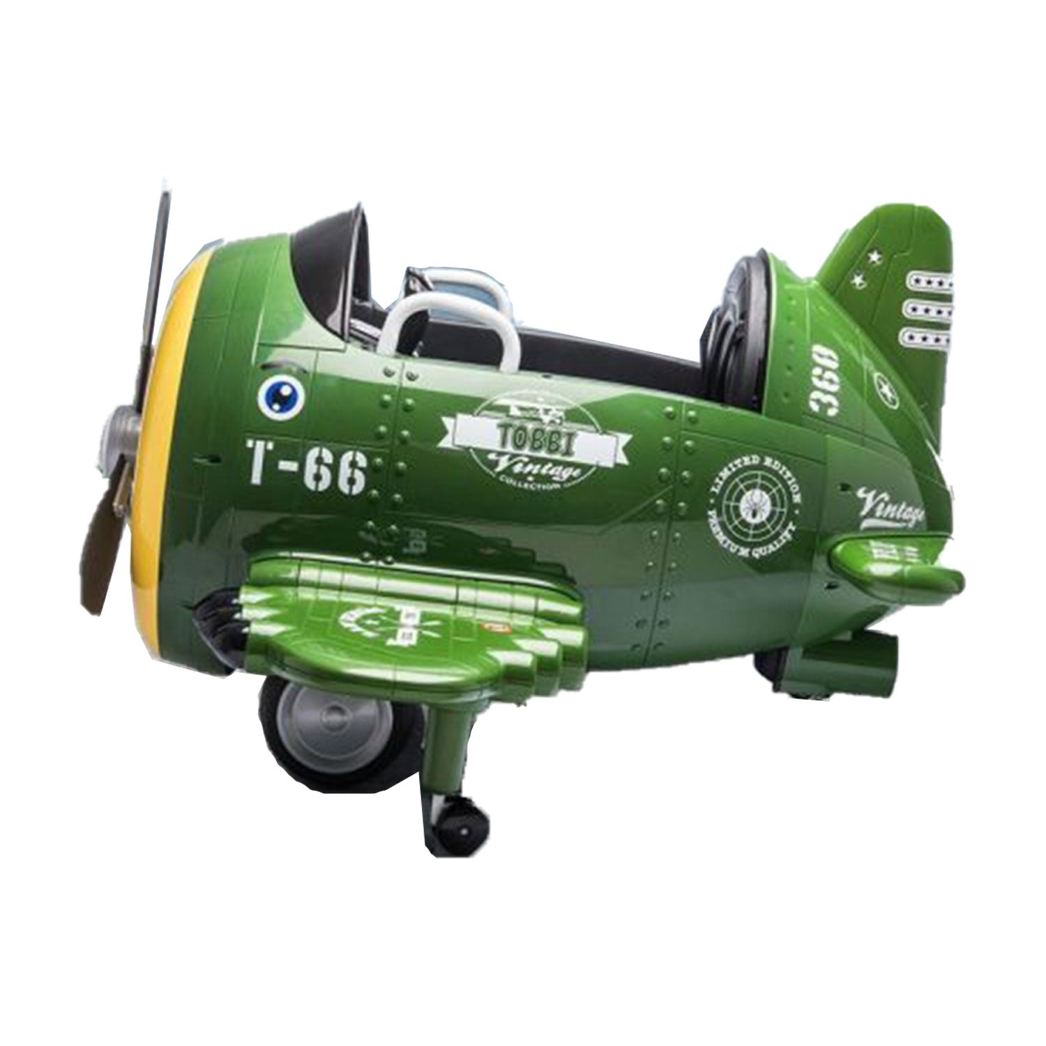 TOBBI 12V Airplane Electric Kids Ride On Car Toy with Joystick Control, Green