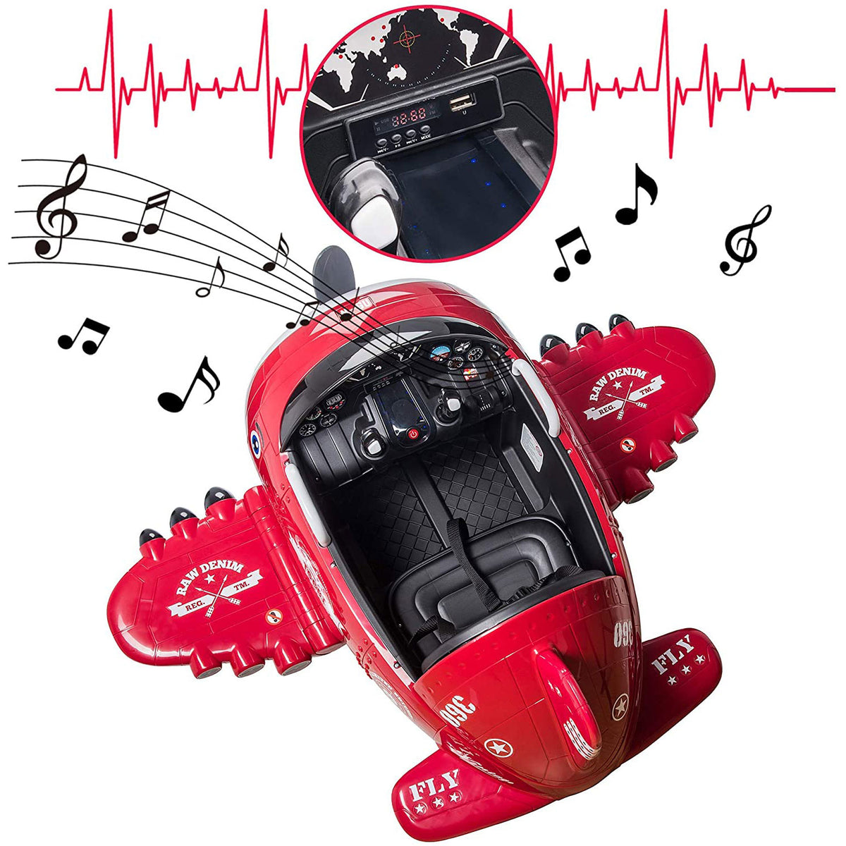 TOBBI 12V Airplane Style Kids Ride On Toy w/Joystick Control, Red (For Parts)