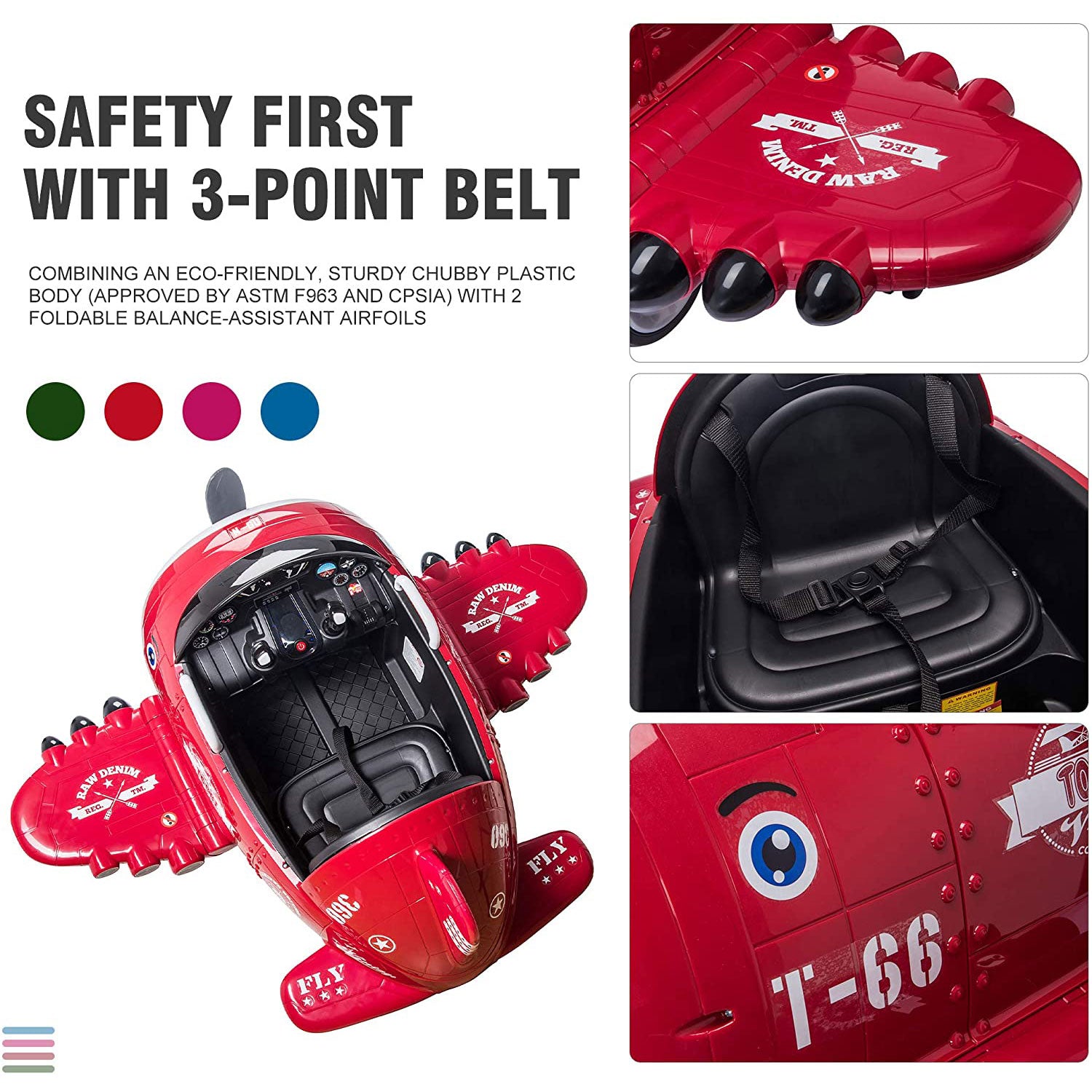 TOBBI 12V Airplane Style Kids Ride On Toy w/Joystick Control, Red (For Parts)