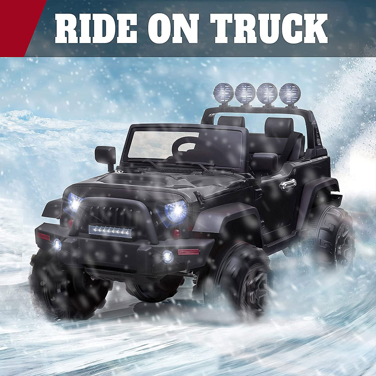 TOBBI 12V Kids Electric Battery Powered 2 Speed Jeep Wrangler Ride On Toy, Black (Open Box)