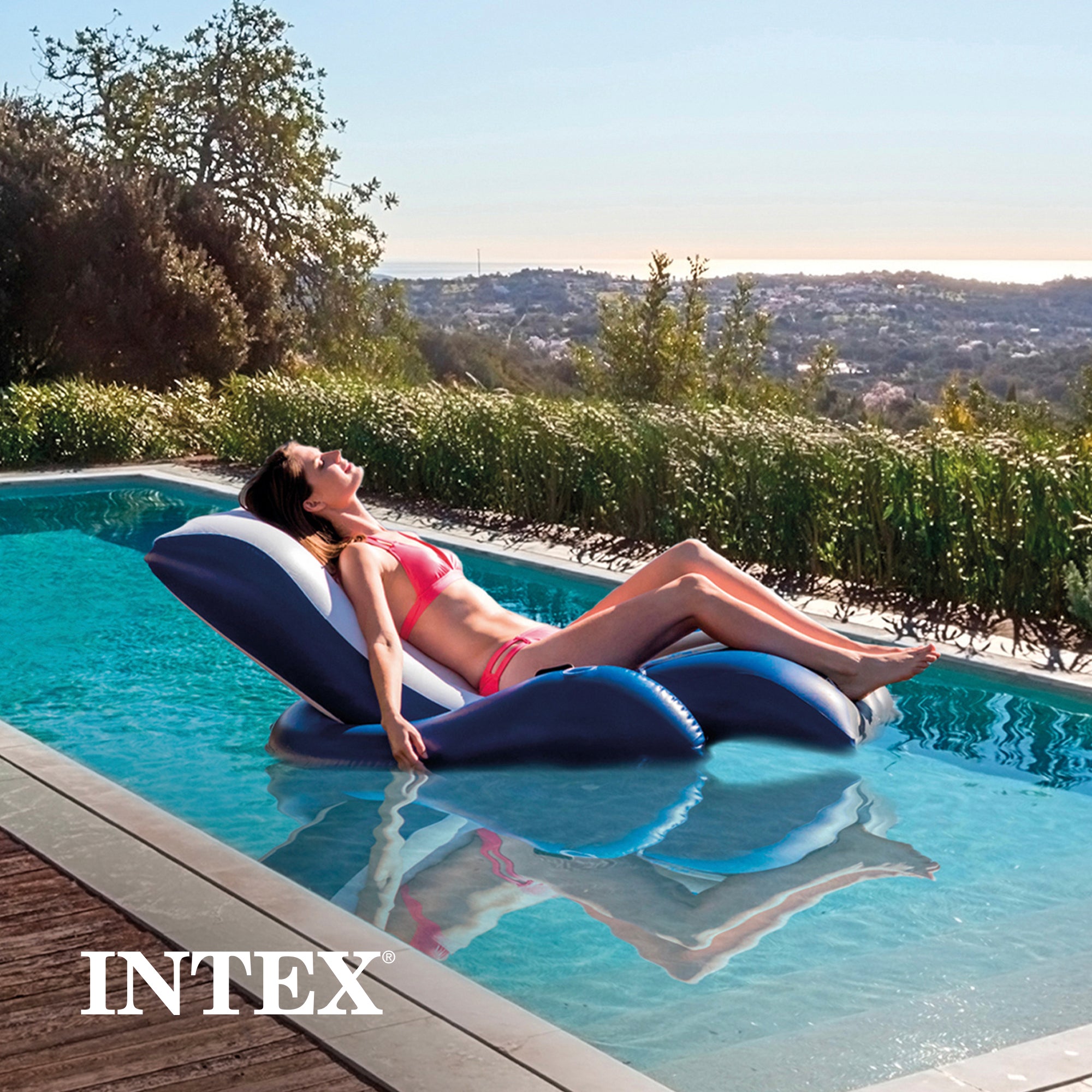 Intex Inflatable Floating Lounge Pool Recliner Lounger w/ Cup Holders (Used) - VMInnovations