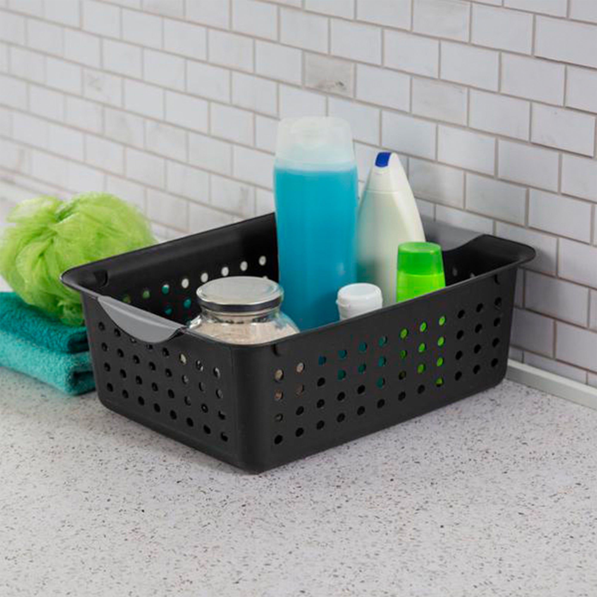 Sterilite Medium Ultra Storage Basket with Contoured Handles, Black (12 Pack)
