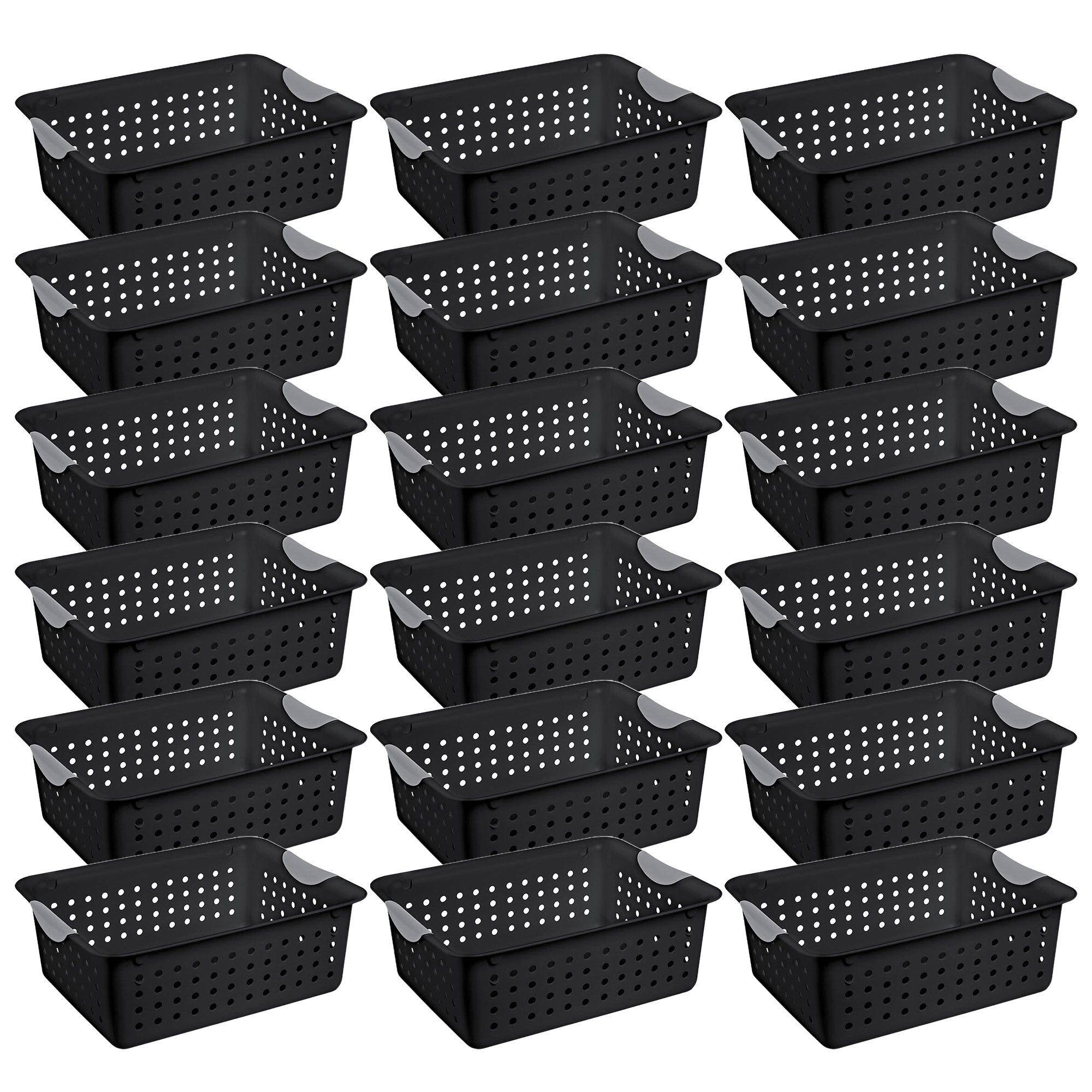 Sterilite Medium Ultra Storage Basket with Contoured Handles, Black (18 Pack)