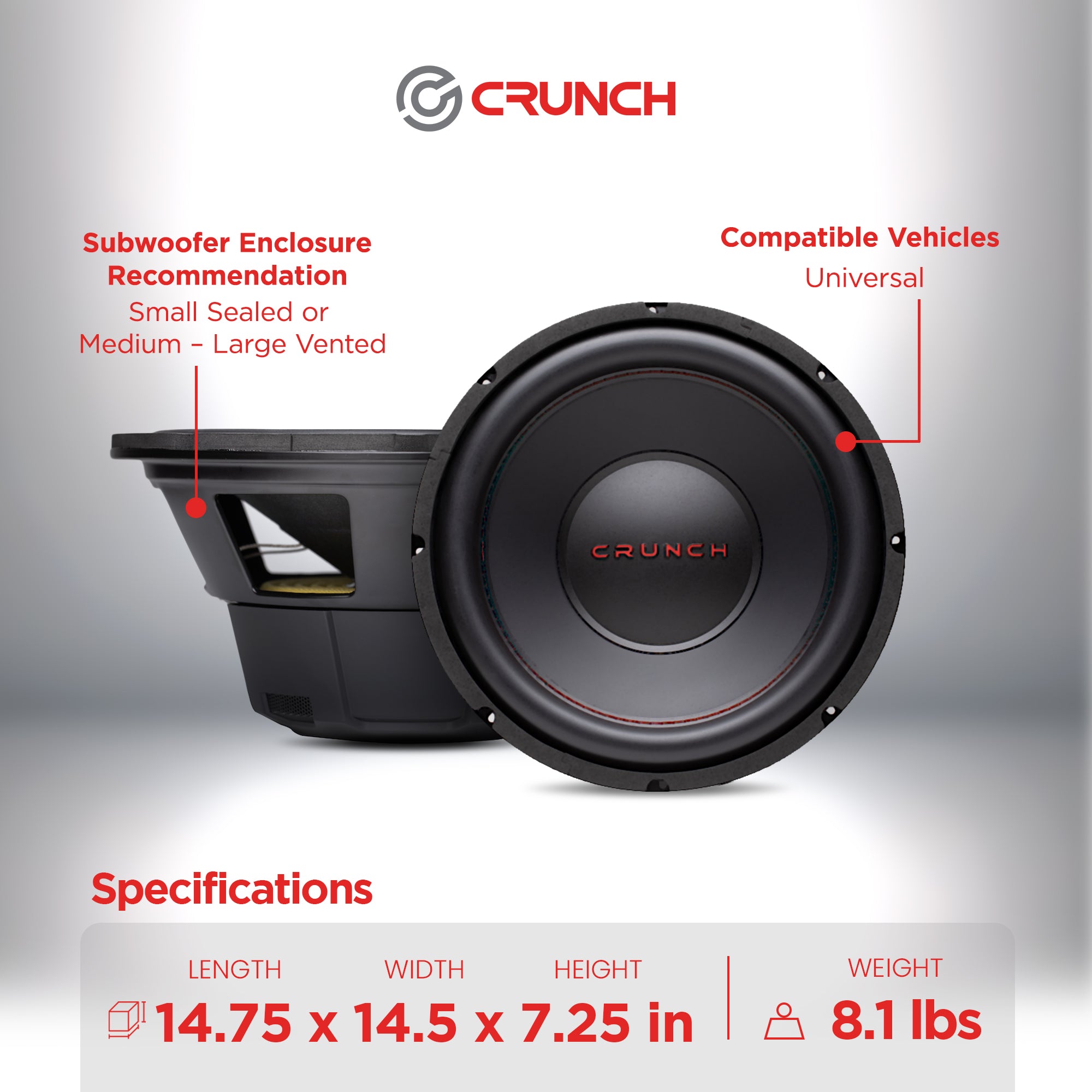 Crunch CRW12D4 12 Inch 800 Watt MAX 4 Ohm Dual Voice Coil Car Subwoofer Speaker (Refurbished)