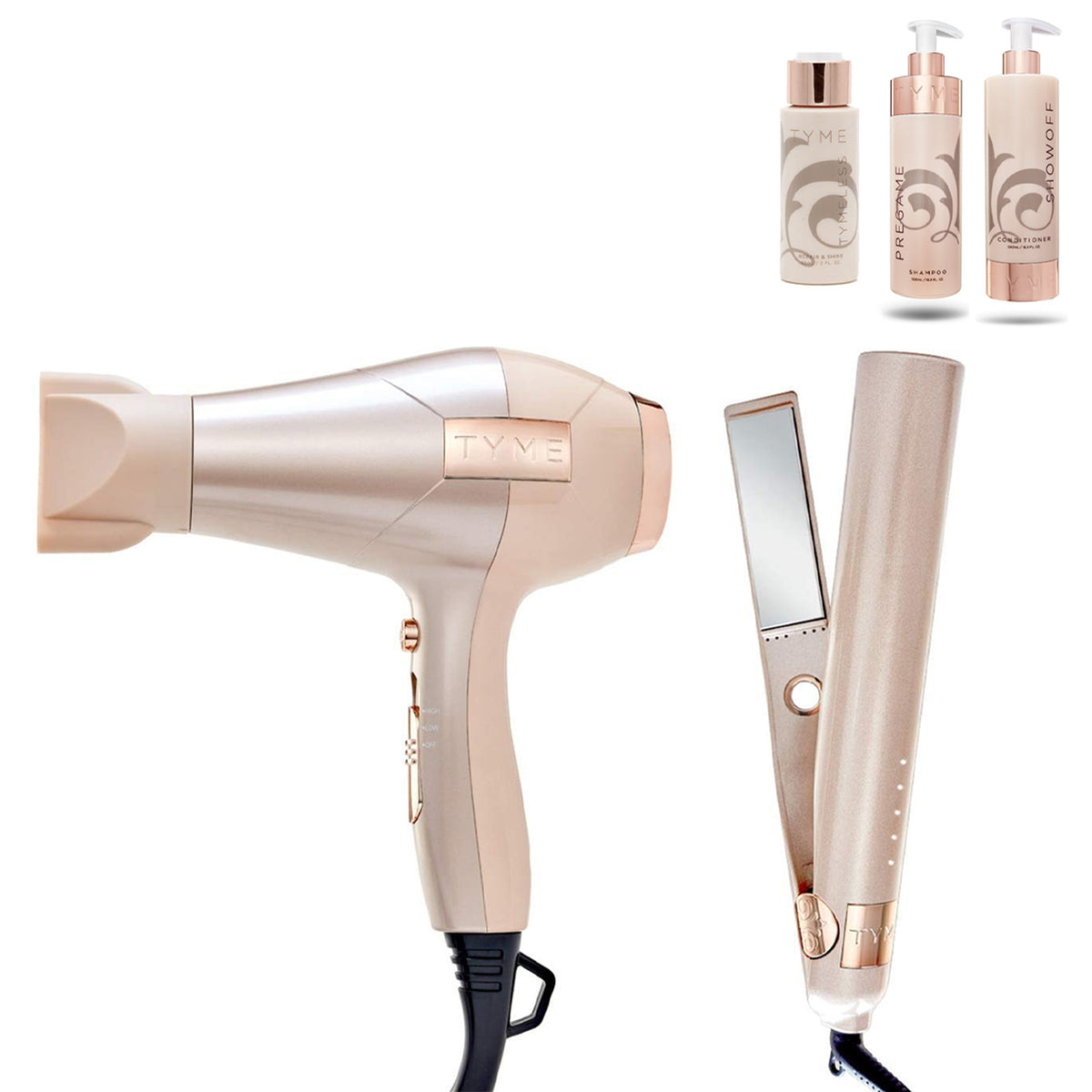 TYME Hair Curler & Blow Dryer w/ Repair & Shine Spray and Shampoo & Conditioner