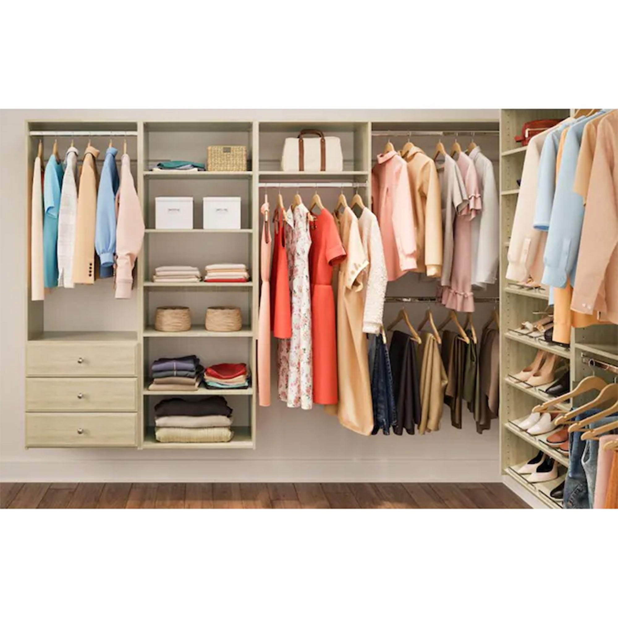 Easy Track Deluxe 8 Inch Tall Wood Closet Shelf Storage Drawer, Honey Blonde