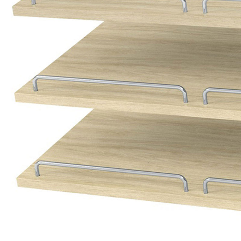 Easy Track 24 Inch Slanted Shoe Shelves with Chrome Fence Rails, Honey (3 Pack) - VMInnovations