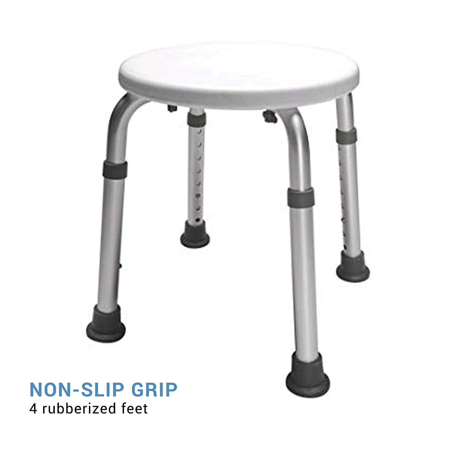 Lumex Adjustable Round Shower Stool Bath Bench Seat with Non-Slip Feet, White - VMInnovations