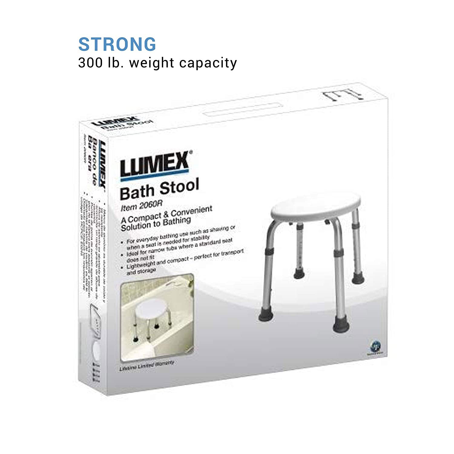 Lumex Adjustable Round Shower Stool Bath Bench Seat with Non-Slip Feet, White - VMInnovations