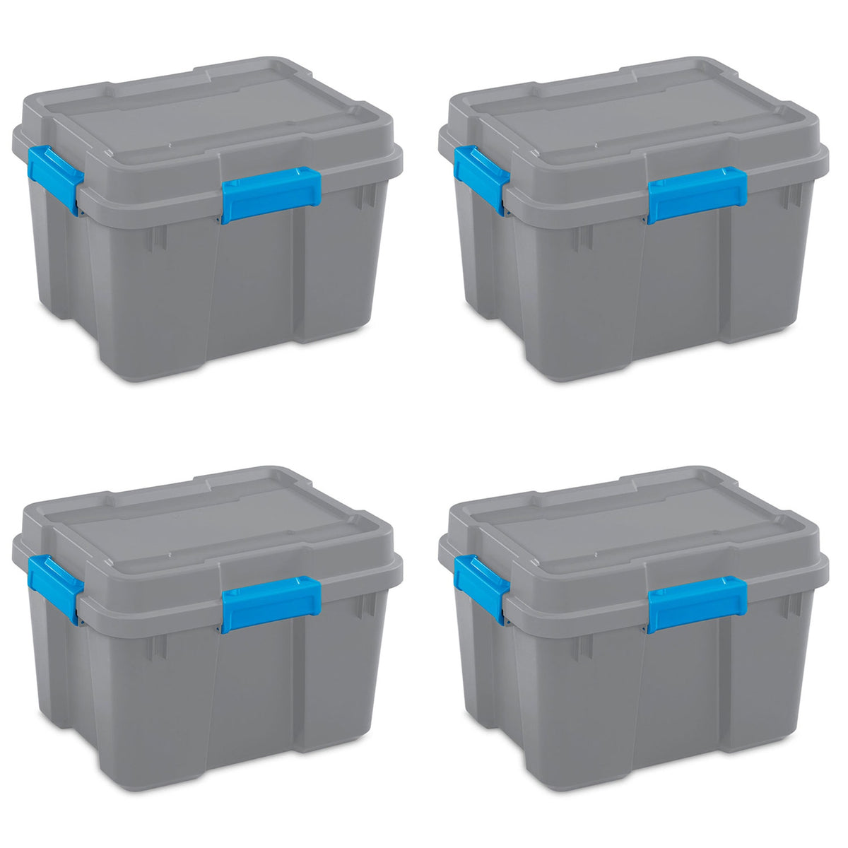 Sterilite 20 Gal Tote Storage Container Box w/ Lid, Titanium Gray/Blue (4 Pack)