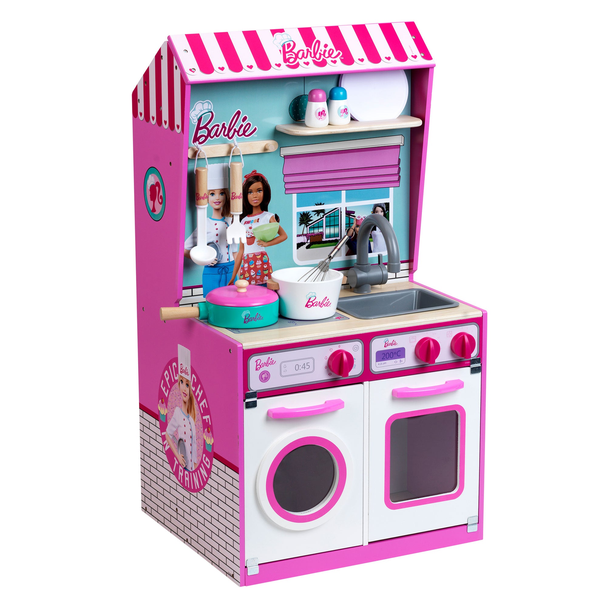 2 In 1 Barbie Pretend Play Toy Kitchen and Dollhouse for Kids 3 & Up (Open Box) - VMInnovations