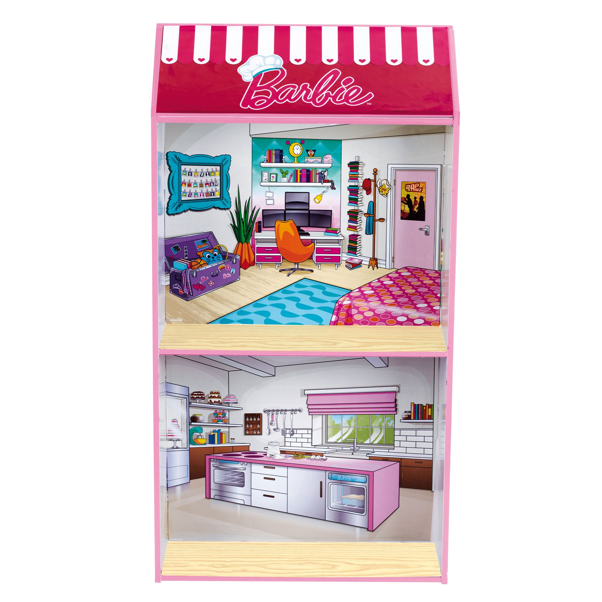 2 In 1 Barbie Pretend Play Toy Kitchen and Dollhouse for Kids 3 & Up (Used) - VMInnovations