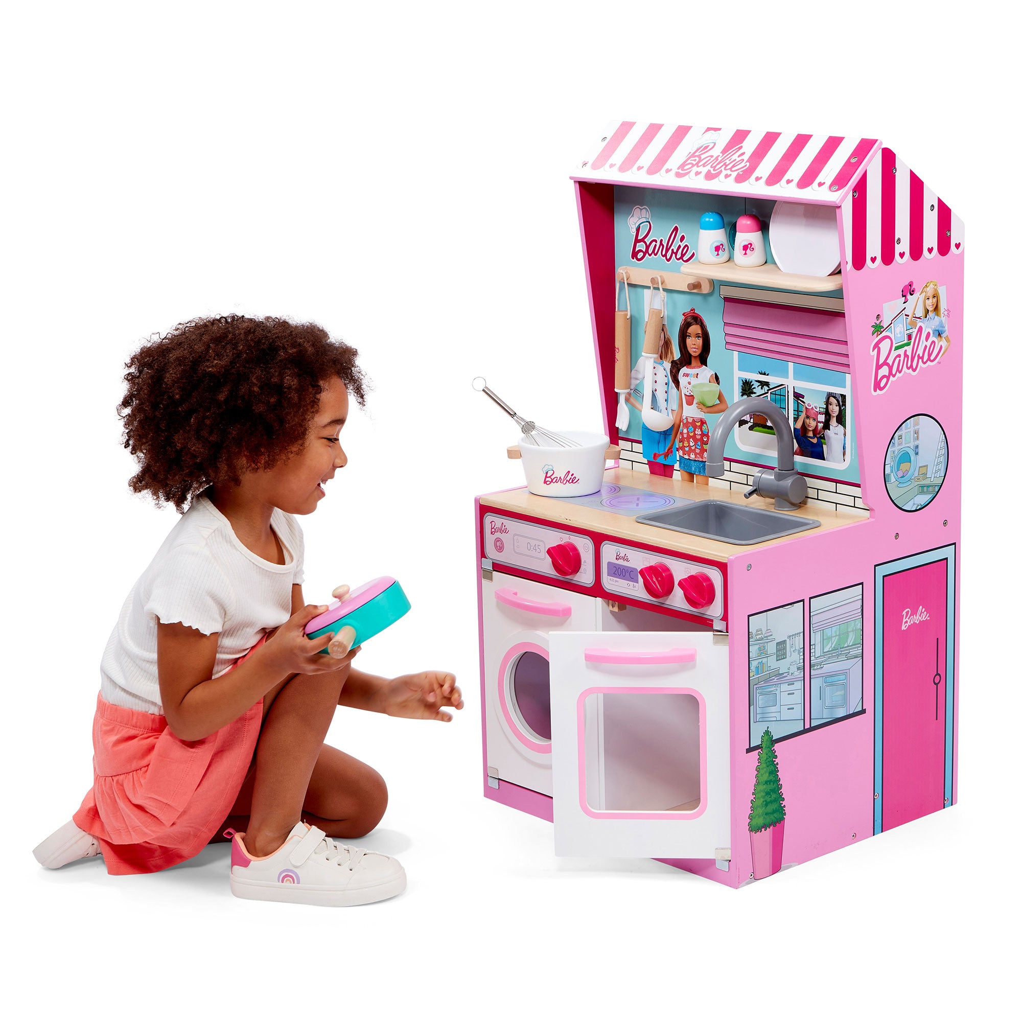 2 In 1 Barbie Pretend Play Toy Kitchen and Dollhouse for Kids 3 & Up (Open Box) - VMInnovations