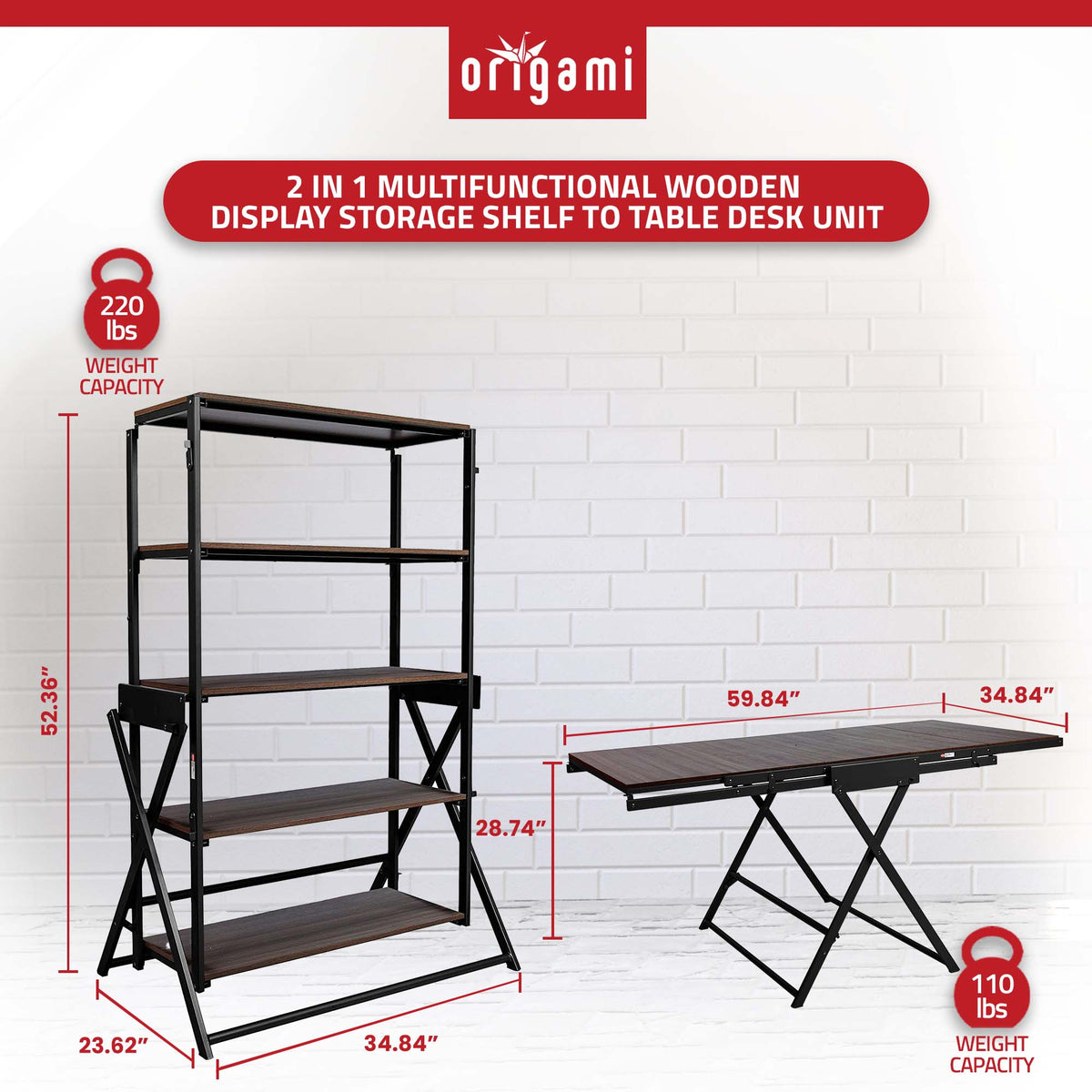 Origami 2 in 1 Wooden Display Storage Shelf To Table Desk Unit (For Parts)