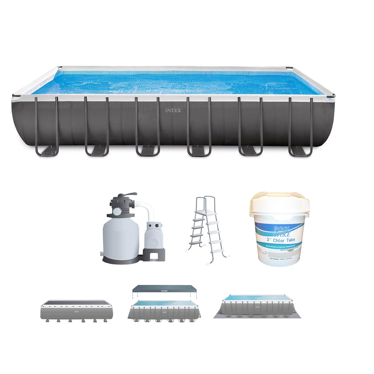 Intex 24 Ft x 12 Ft Ultra XTR Frame Swimming Pool with Pump & Chlorinating Tabs