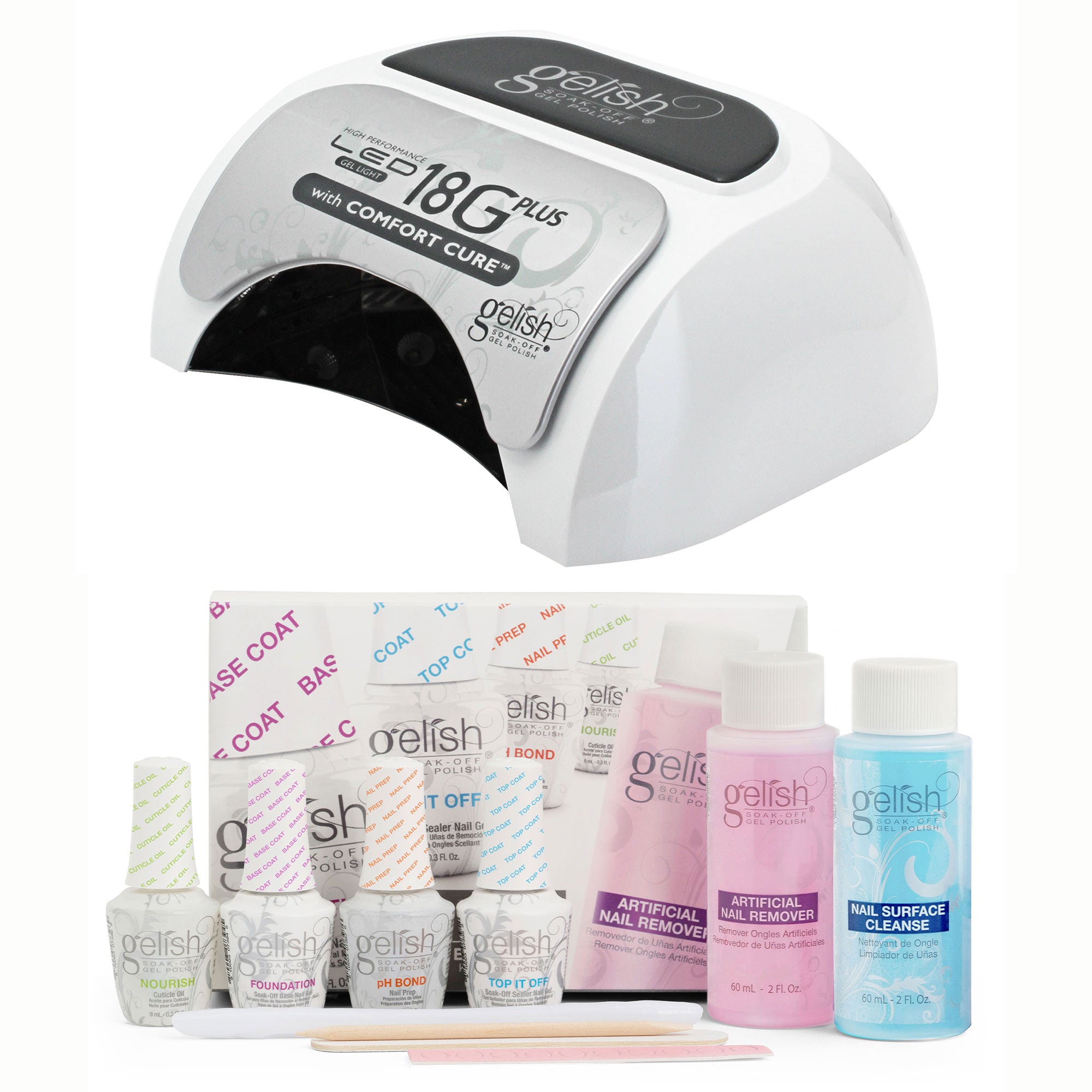 Gelish 18G Plus Comfort Cure LED Cure Light w/Soak Off Gel Nail Polish Basix Kit - VMInnovations