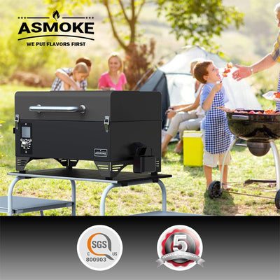 ASMOKE Portable 256 Sq Inch Wood Pellet Grill and Smoker with Starter Kit, Black