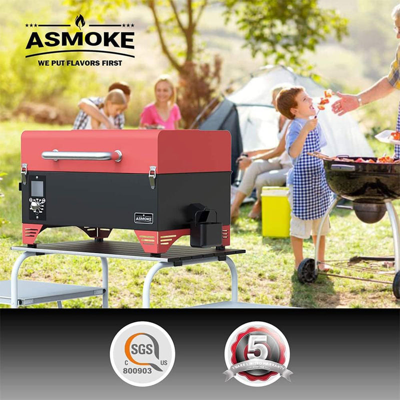 ASMOKE Portable 256 Sq Inch Wood Pellet Grill and Smoker with Starter Kit, Red