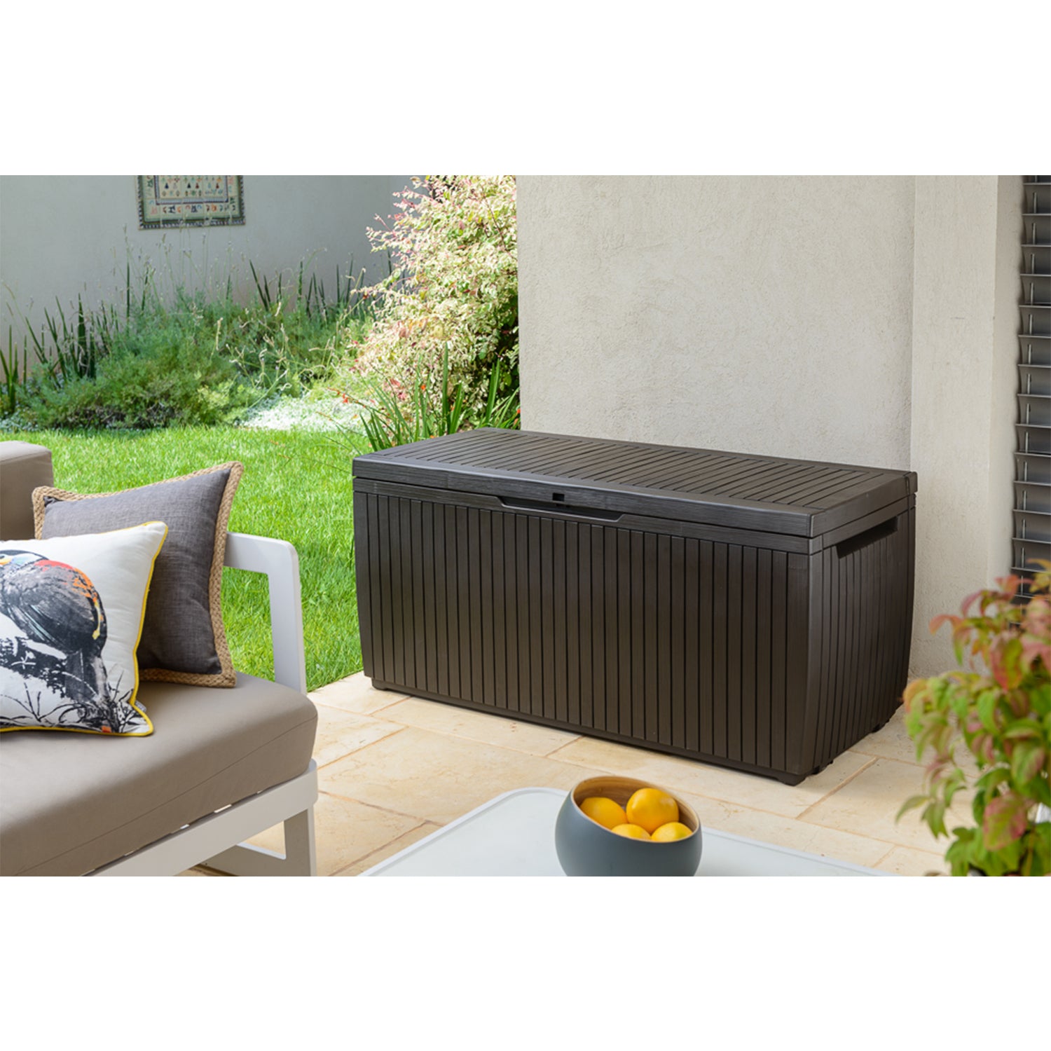 Keter Springwood 80 Gallon Resin Outdoor Storage Deck Box, Anthracite (Open Box)