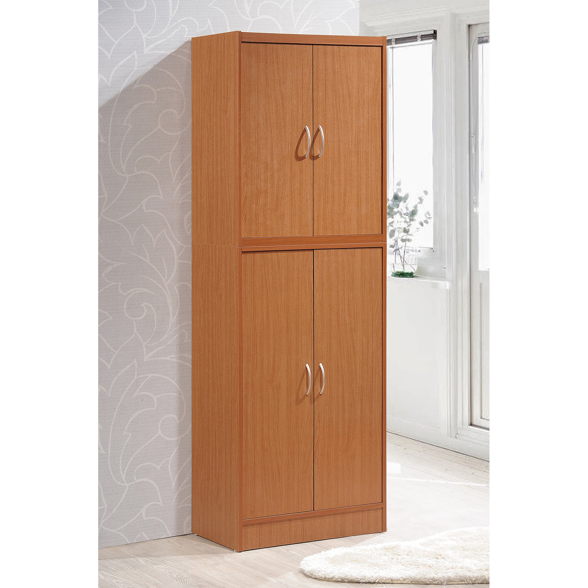 Hodedah Dining Room Storage 4 Door Kitchen Pantry China Cabinet (Open Box)