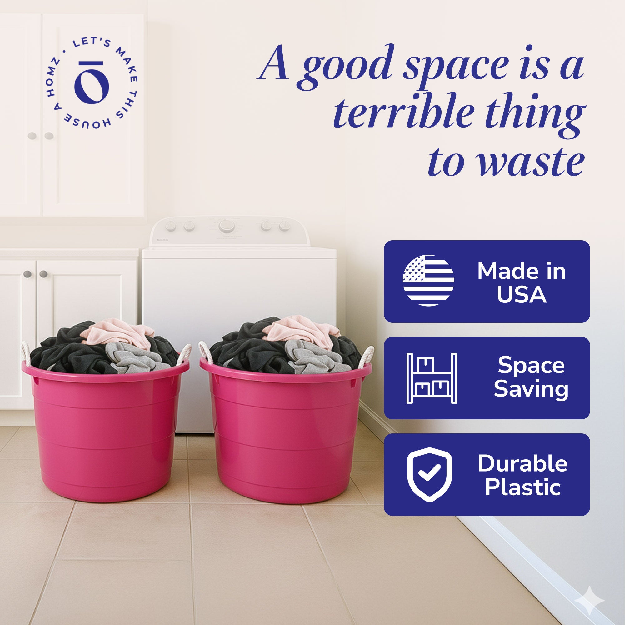 Homz Plastic 18 Gal Storage Bucket Tub w/ Rope Handle, Pink (2 Pack) (Open Box) - VMInnovations