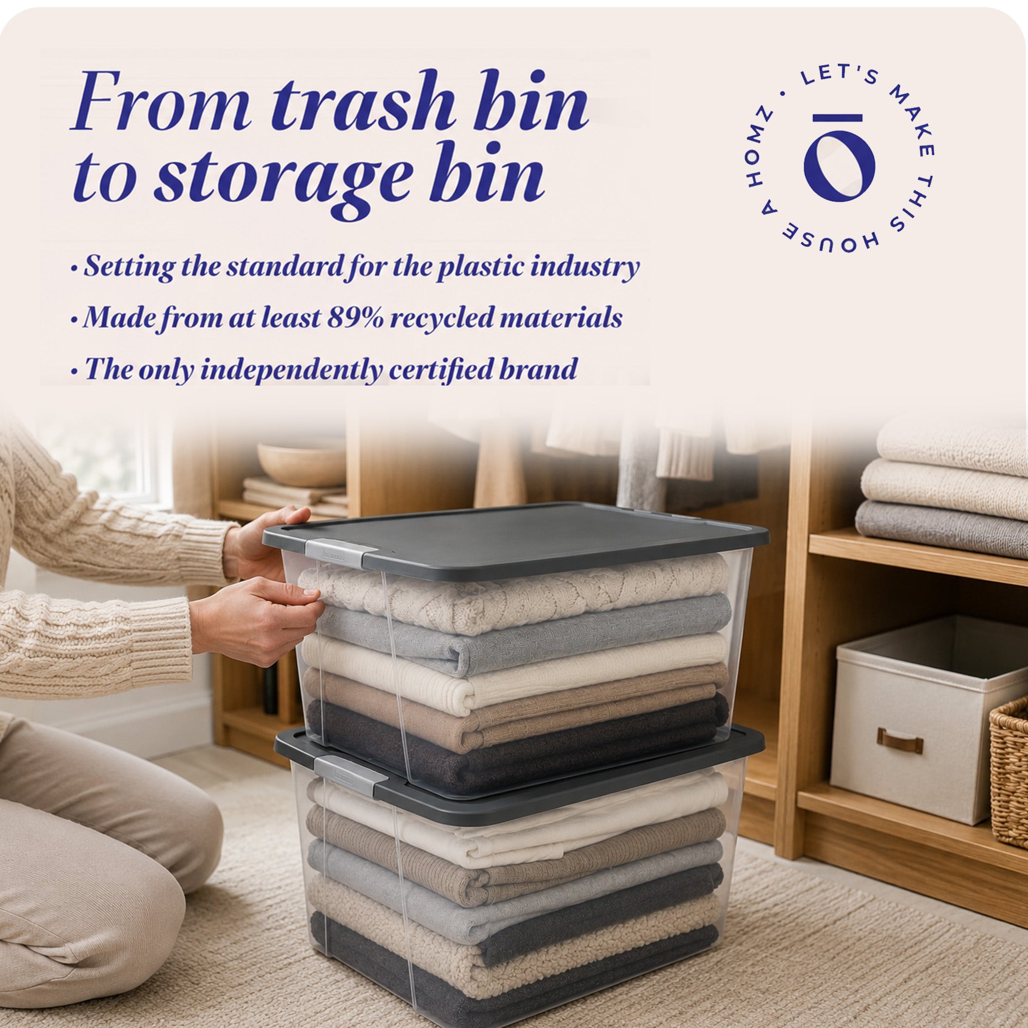 Homz 64Qt Stackable Plastic Storage Bin Container Box w/Latch Lid, Gray (2 Pack) - VMInnovations