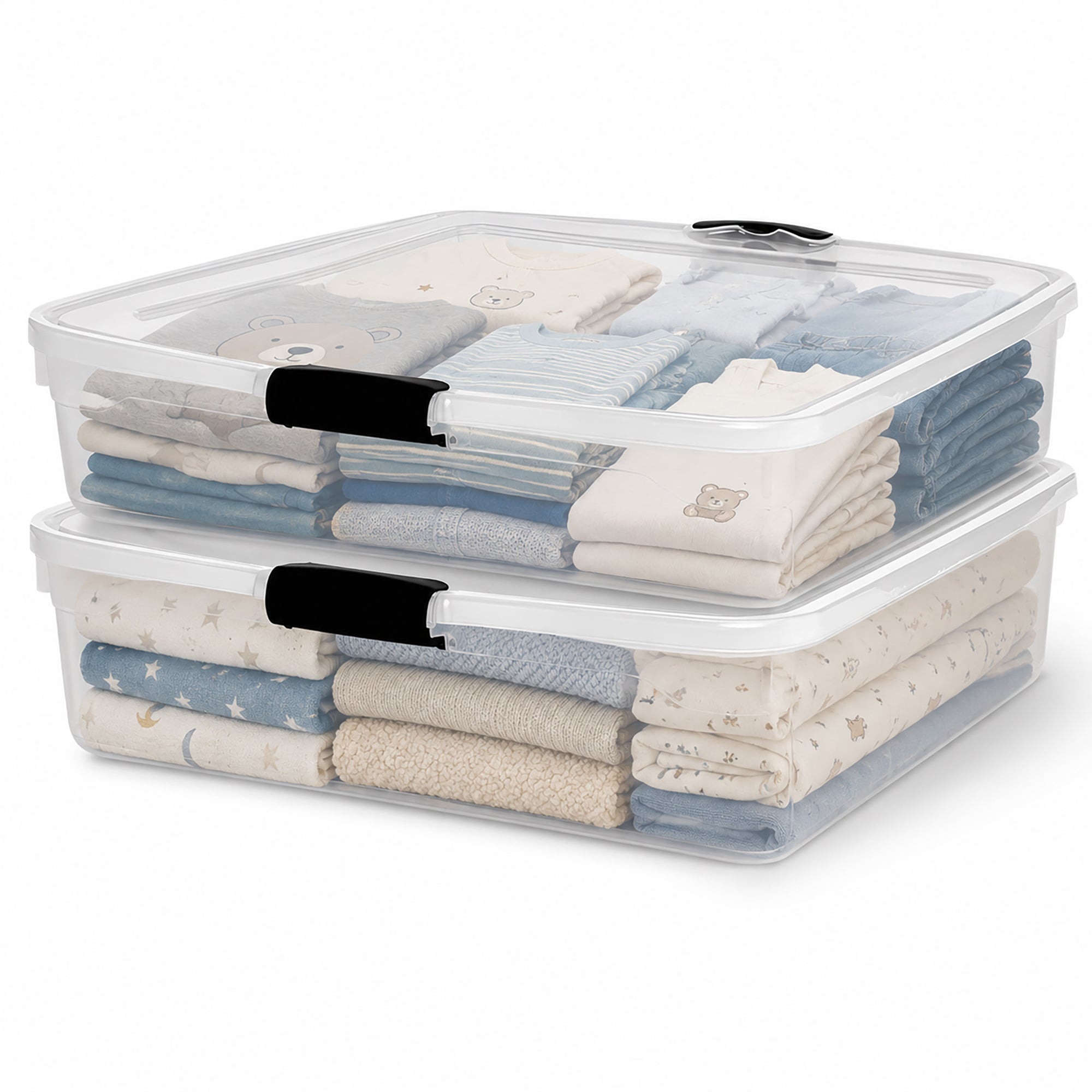 Homz 56 Qt Full/Queen Underbed Clear Plastic Latching Storage Container, 2 Pack - VMInnovations