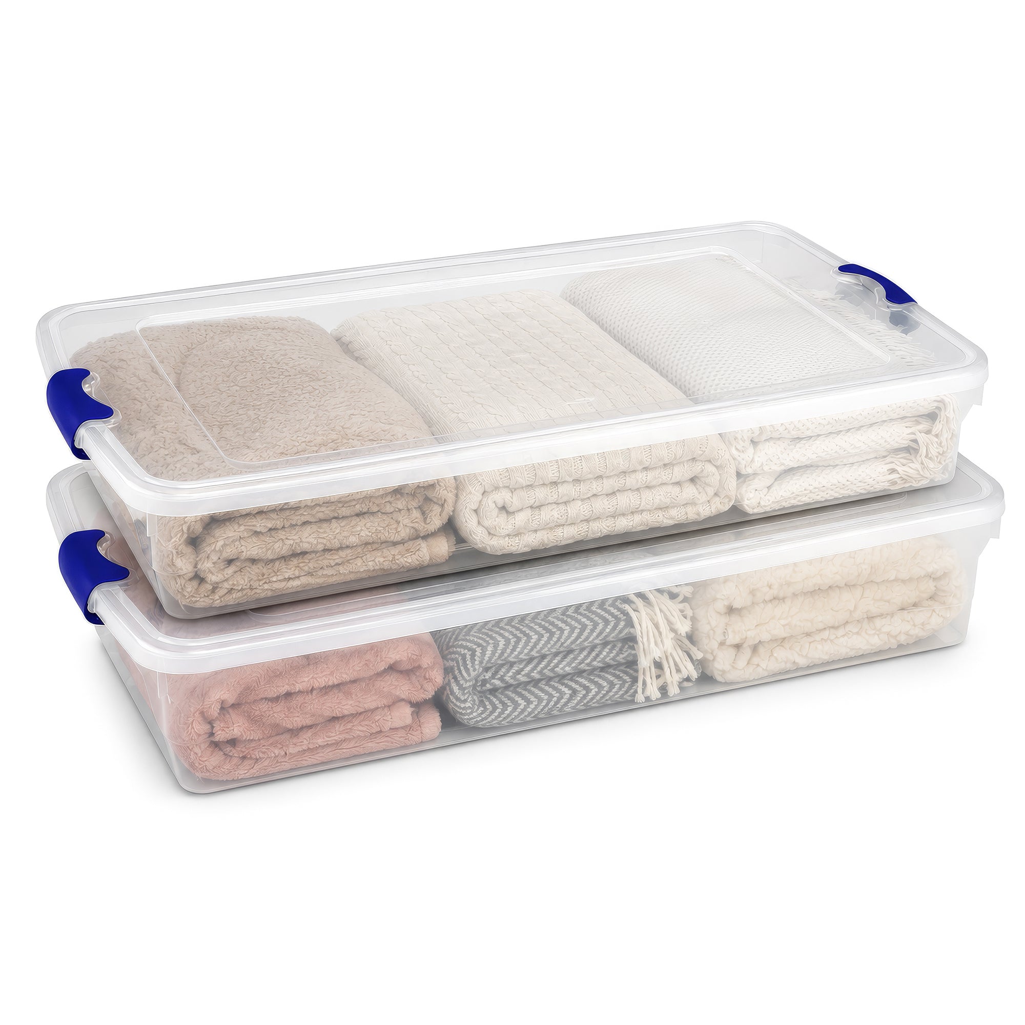 Homz 60 Quart Underbed Secure Latching Clear Plastic Storage Container, (2 Pack)