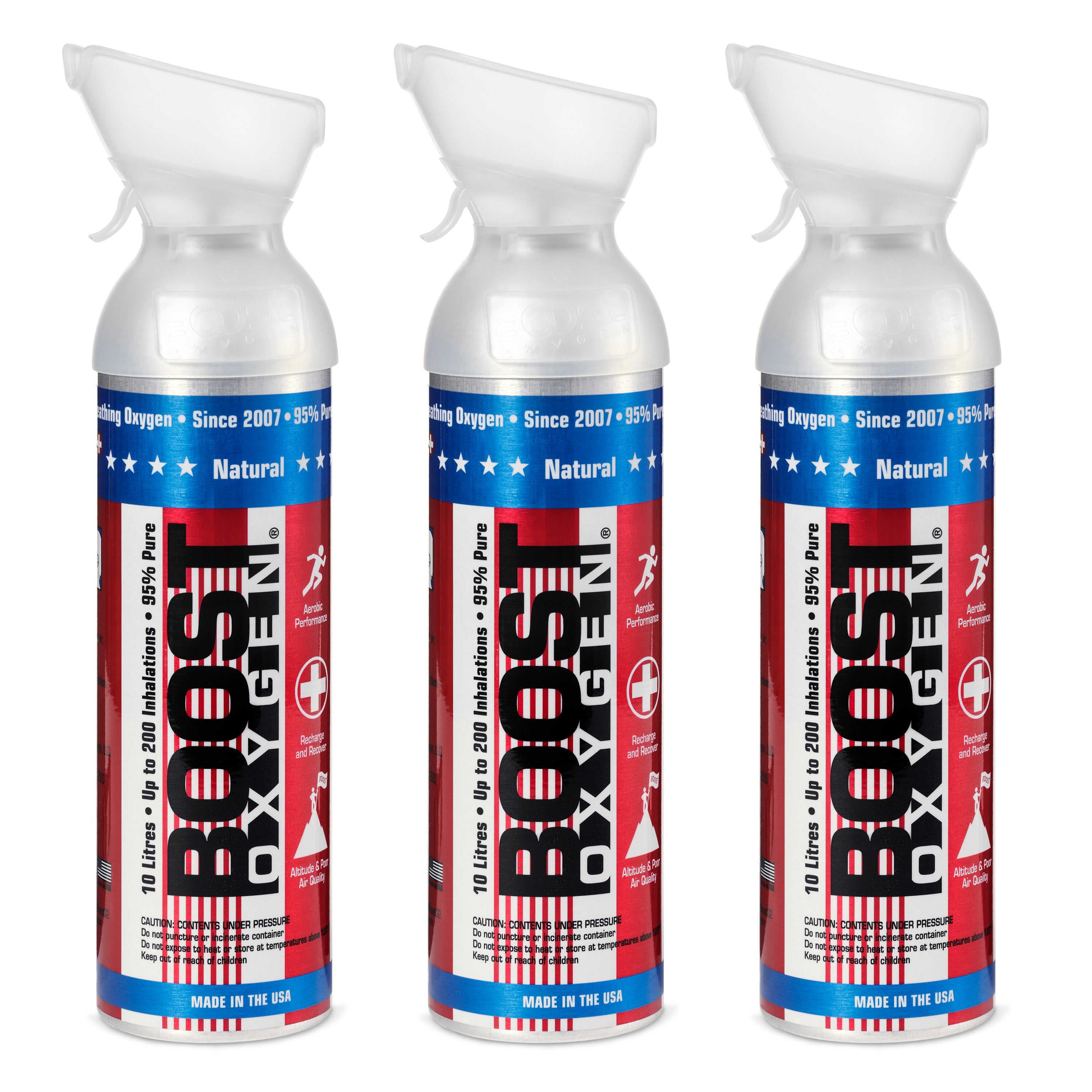 3 Pack 10L Boost Oxygen Stars and Stripes Pure Canned Oxygen Canister, Natural - VMInnovations