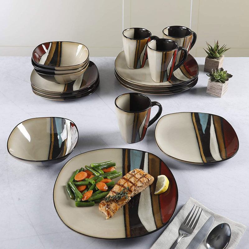 Gibson Elite Althea 16 Piece Plates, Bowls, & Mugs Dinnerware Set, Multicolor