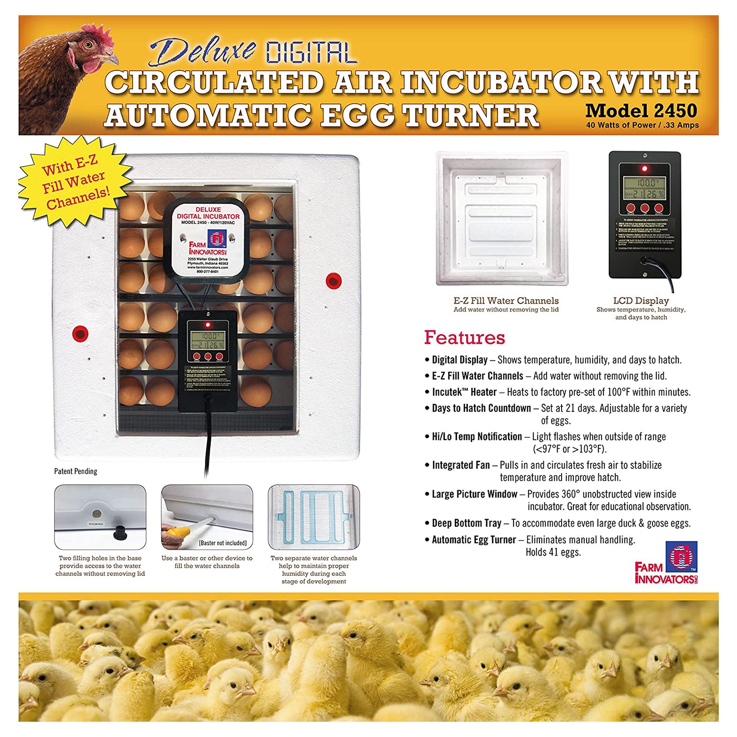 Farm Innovators Digital Circulated Air Incubator w/ Auto Egg Turner (Open Box)
