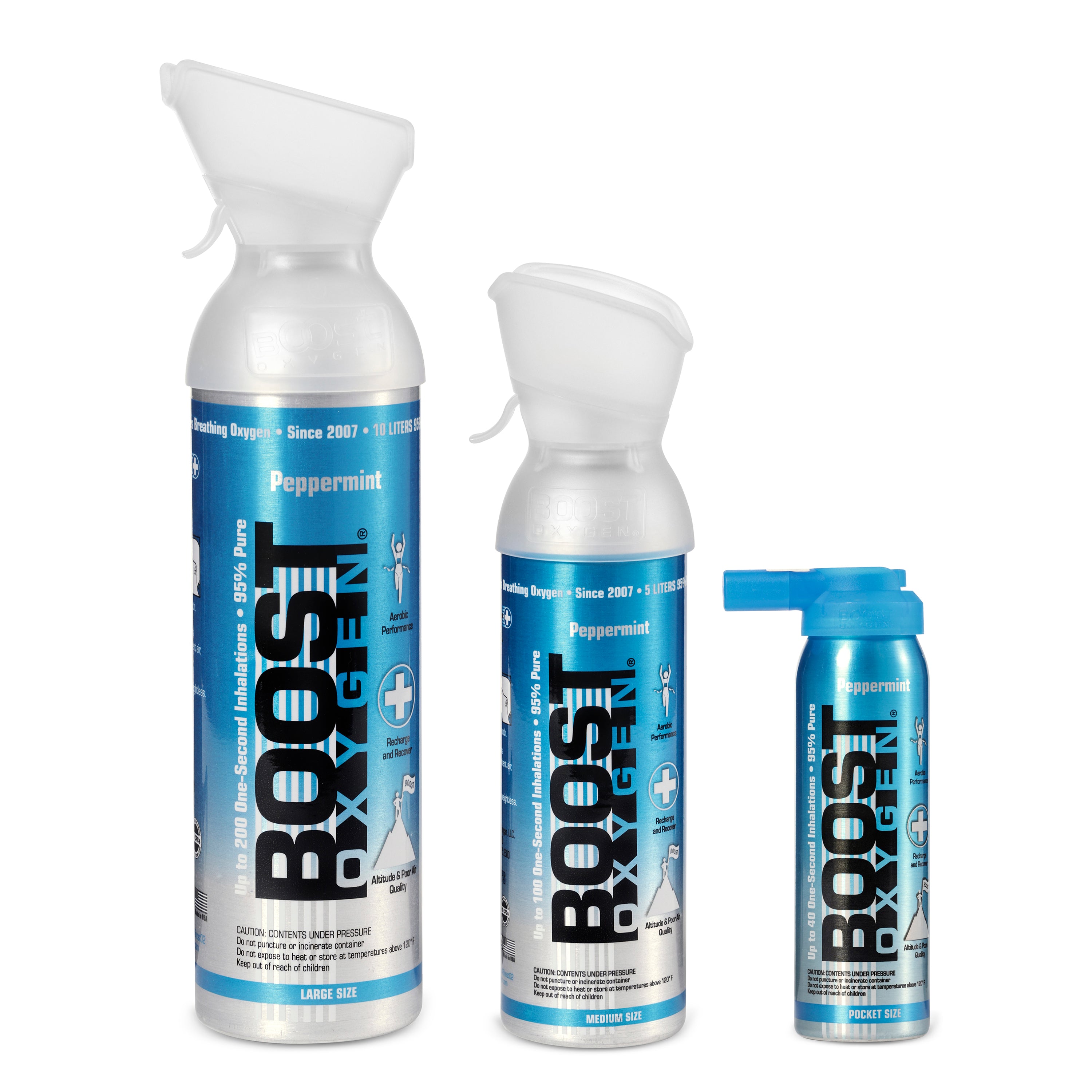 Boost Oxygen Natural Oxygen Canister, Peppermint, 2, 5, and 10 Liter (3 Pack) - VMInnovations