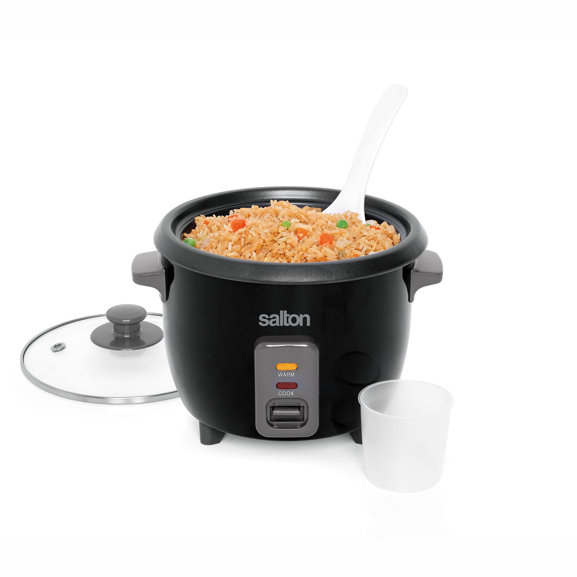 Salton RC1653 Automatic Steel 6 Cup Rice Cooker and Food Steamer with Lid, Black