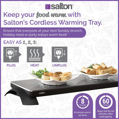 Salton 23.75 x 7.75 Inch Stainless Steel Cordless Warming Tray Hot Plate, Medium