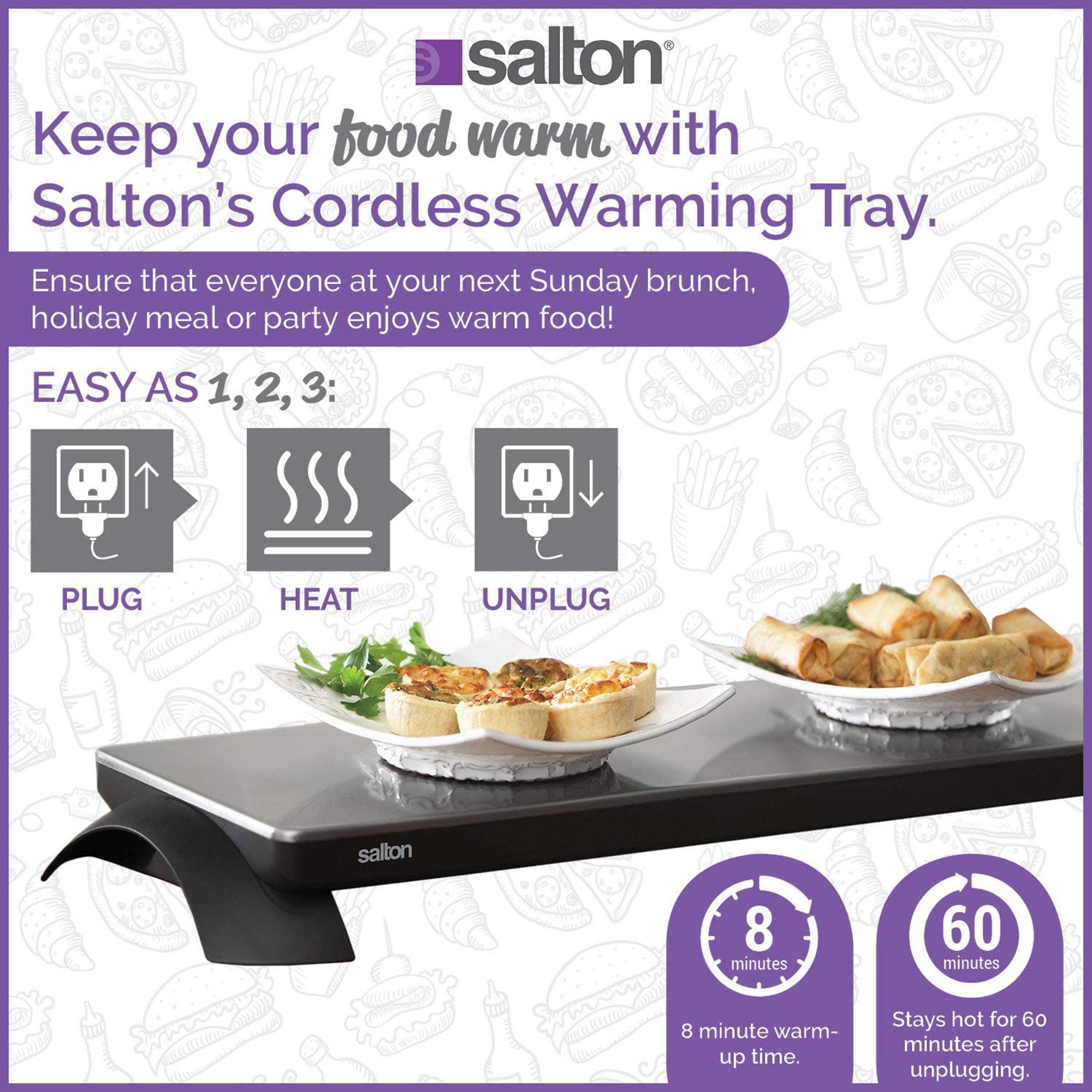 Salton 23.75 x 7.75 Inch Stainless Steel Cordless Warming Tray Hot Plate, Medium - VMInnovations